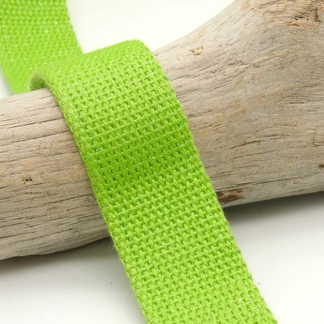 Sangle Coton Lurex Argent 30MM Vert Fluo - Maison Klem